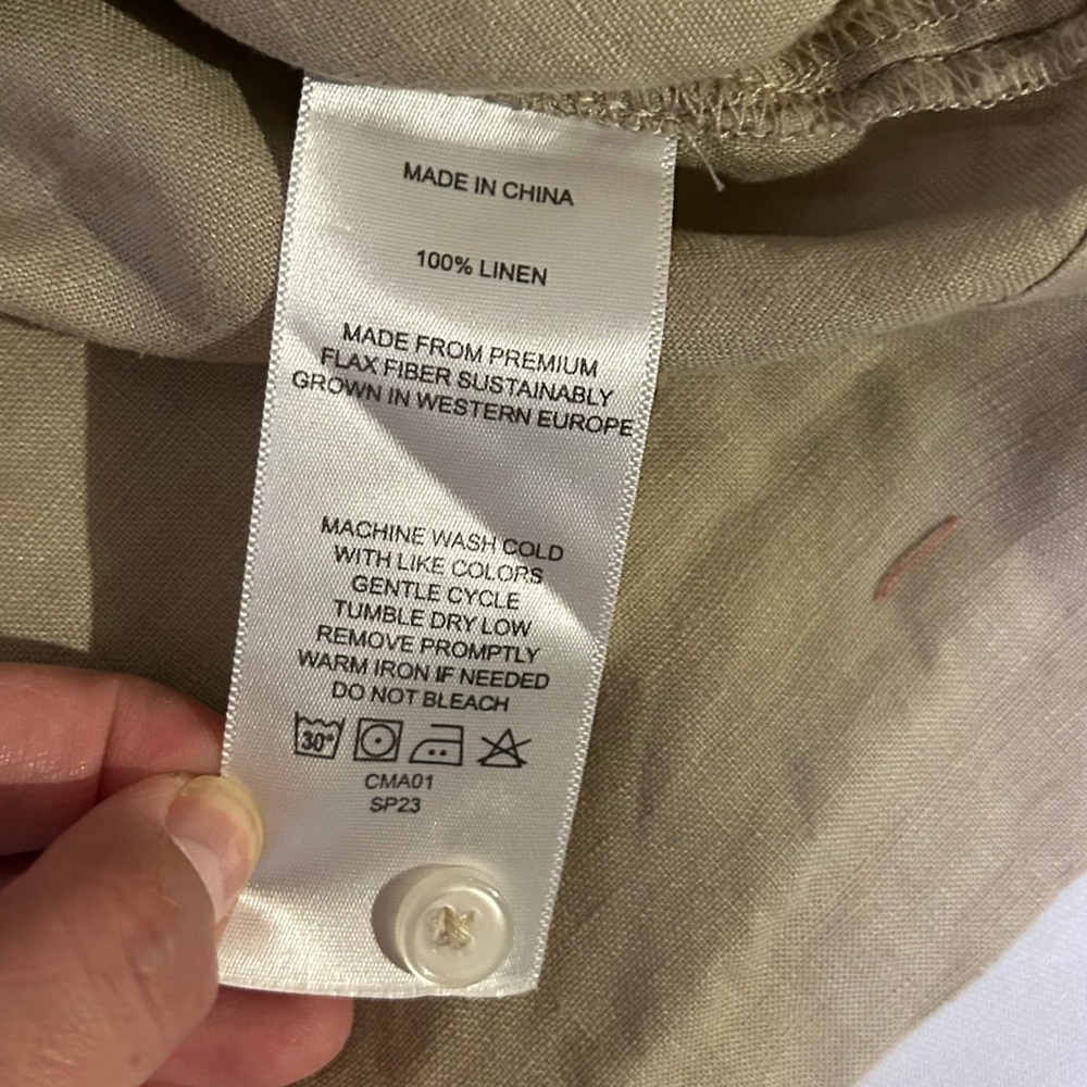 Quince Light Tan Linen cropped Collared Shirt - Picture 5 of 10